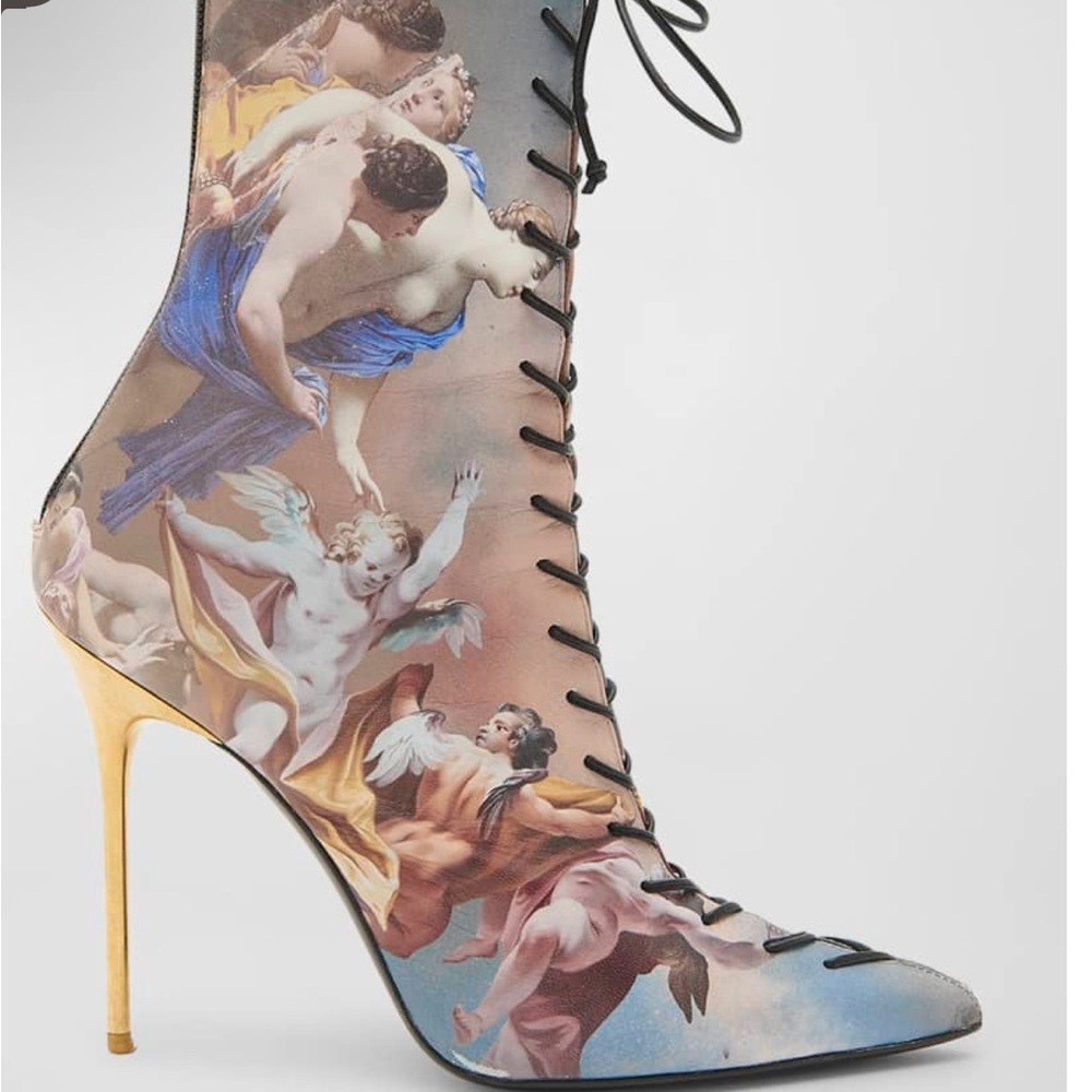 BALMAIN Uria Boots In Smooth Sky Printed Leather